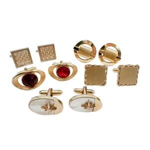 Vintage Cufflinks Lot of 5 Pairs Mid Century Modern Gold Tone Geometric Swank